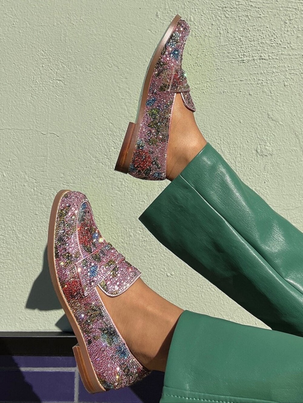 Betsey Johnson Rhinestone Aron Loafers Pink Floral 8 5